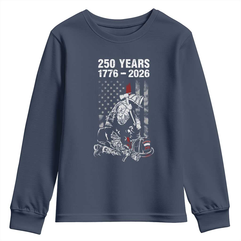 Fireman 250 Years of America Youth Sweatshirt Firefighter Red US Patriotic 4th Of July