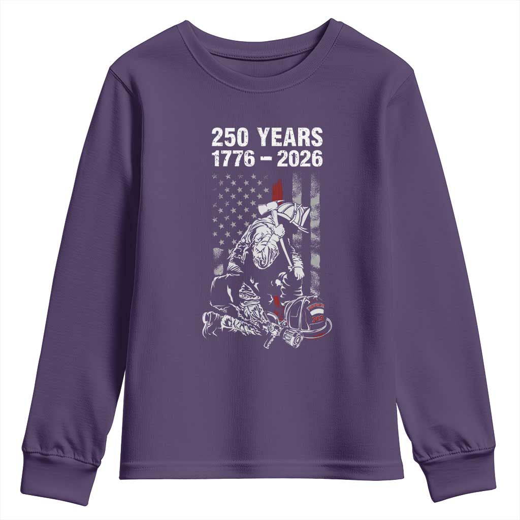 Fireman 250 Years of America Youth Sweatshirt Firefighter Red US Patriotic 4th Of July