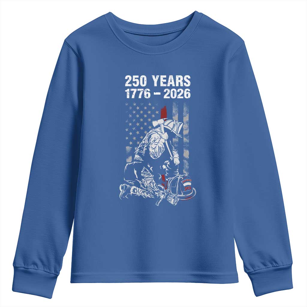Fireman 250 Years of America Youth Sweatshirt Firefighter Red US Patriotic 4th Of July