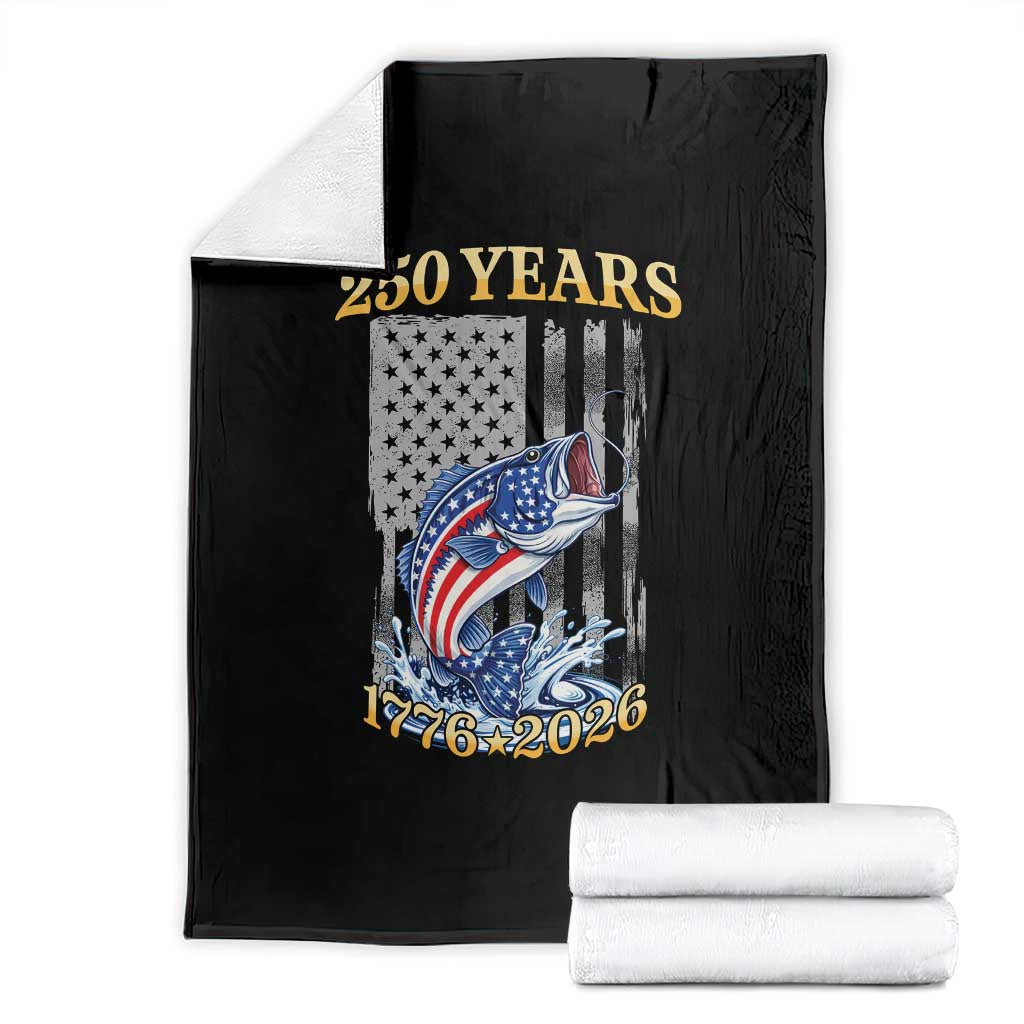 America 250th Fishing Throw Blanket Patriotic Fisherman American Flag