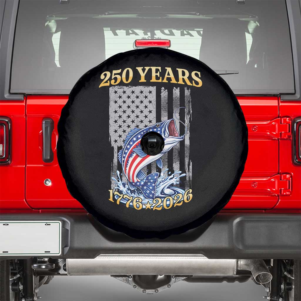 America 250th Fishing Spare Tire Cover Patriotic Fisherman American Flag