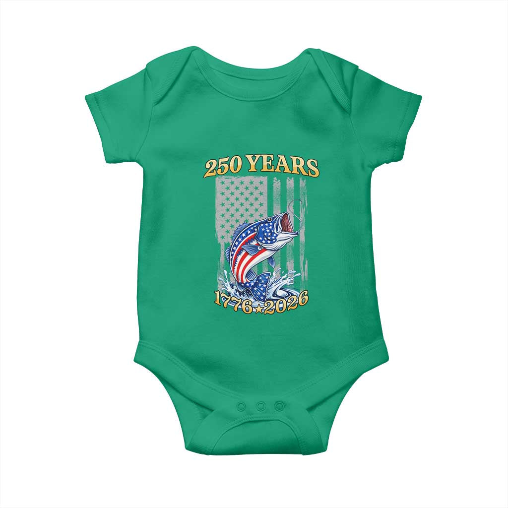 America 250th Fishing Baby Onesie Patriotic Fisherman American Flag