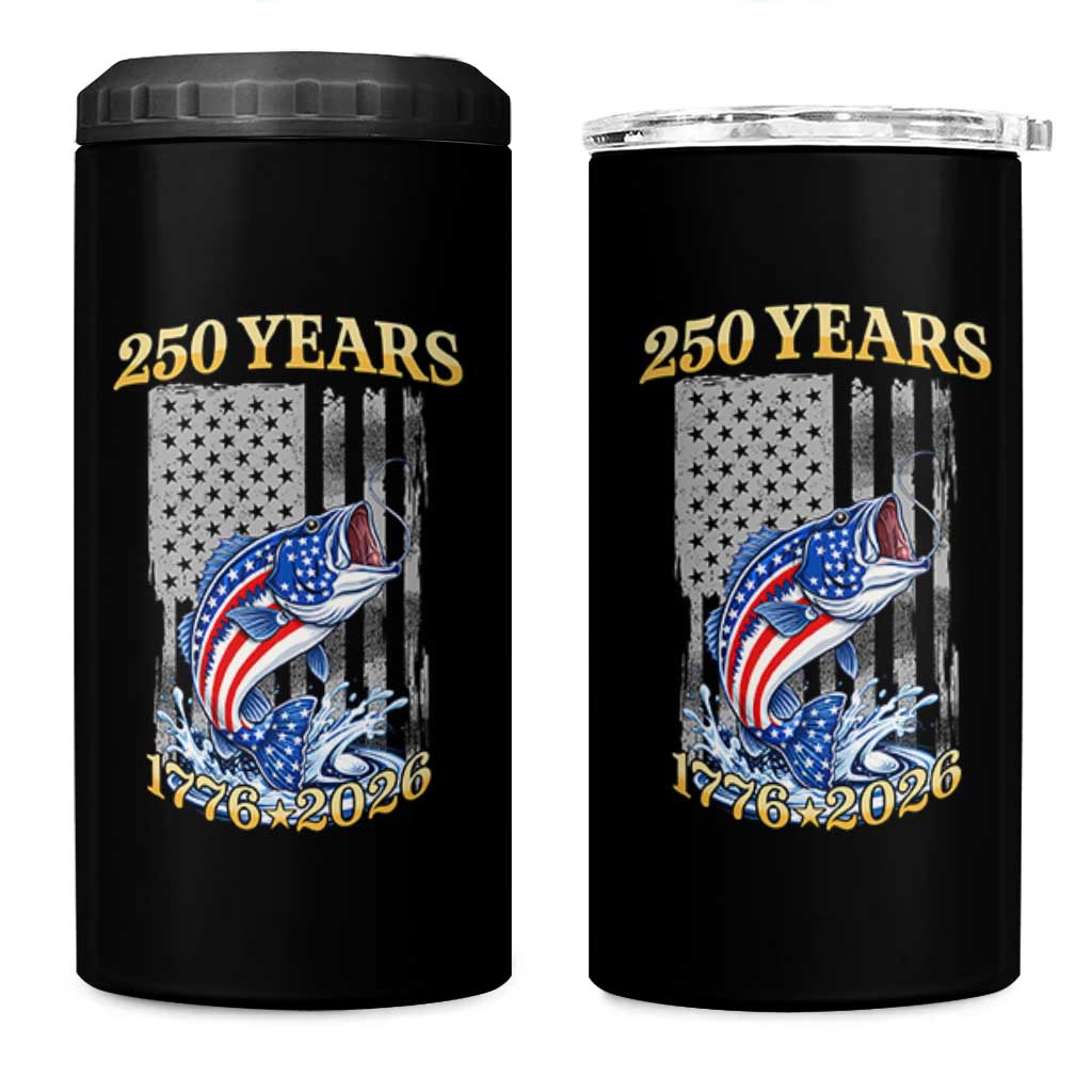 America 250th Fishing 4 in 1 Can Cooler Tumbler Patriotic Fisherman American Flag