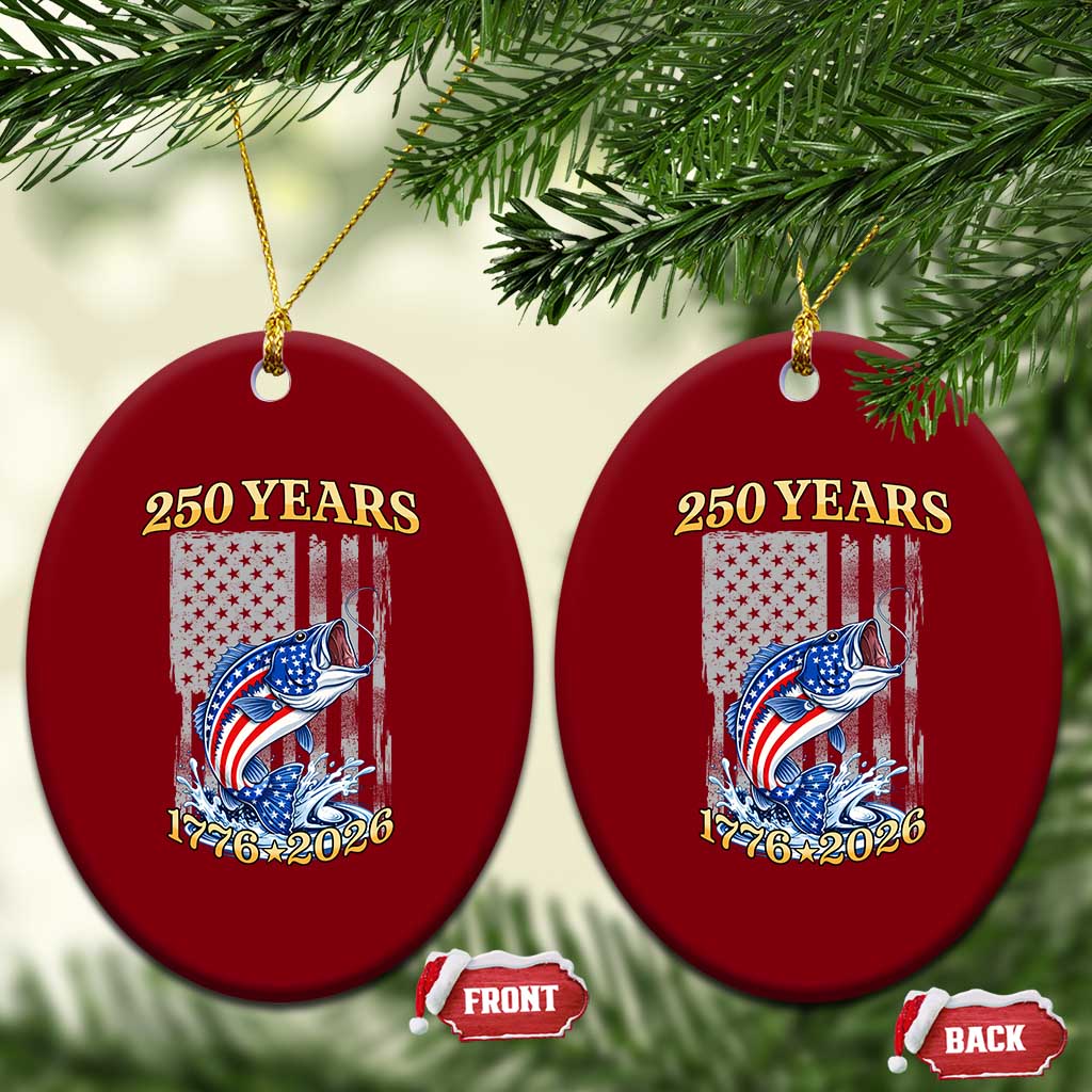America 250th Fishing Ceramic Ornament Patriotic Fisherman American Flag