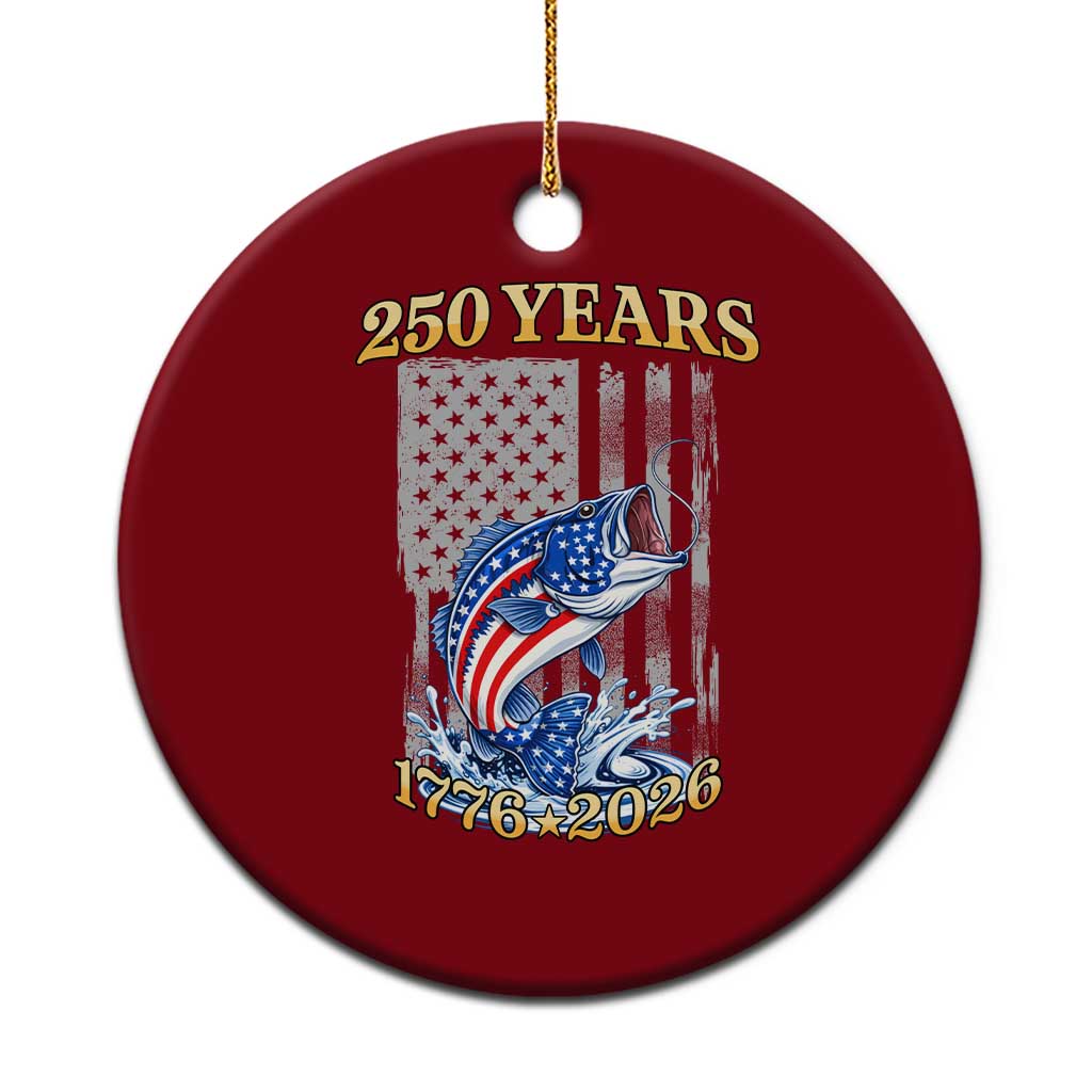 America 250th Fishing Ceramic Ornament Patriotic Fisherman American Flag
