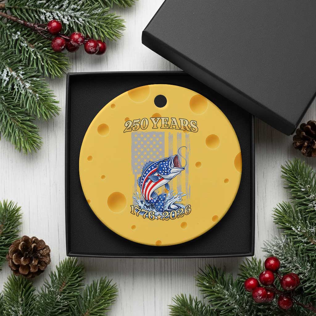 America 250th Fishing Ceramic Ornament Patriotic Fisherman American Flag