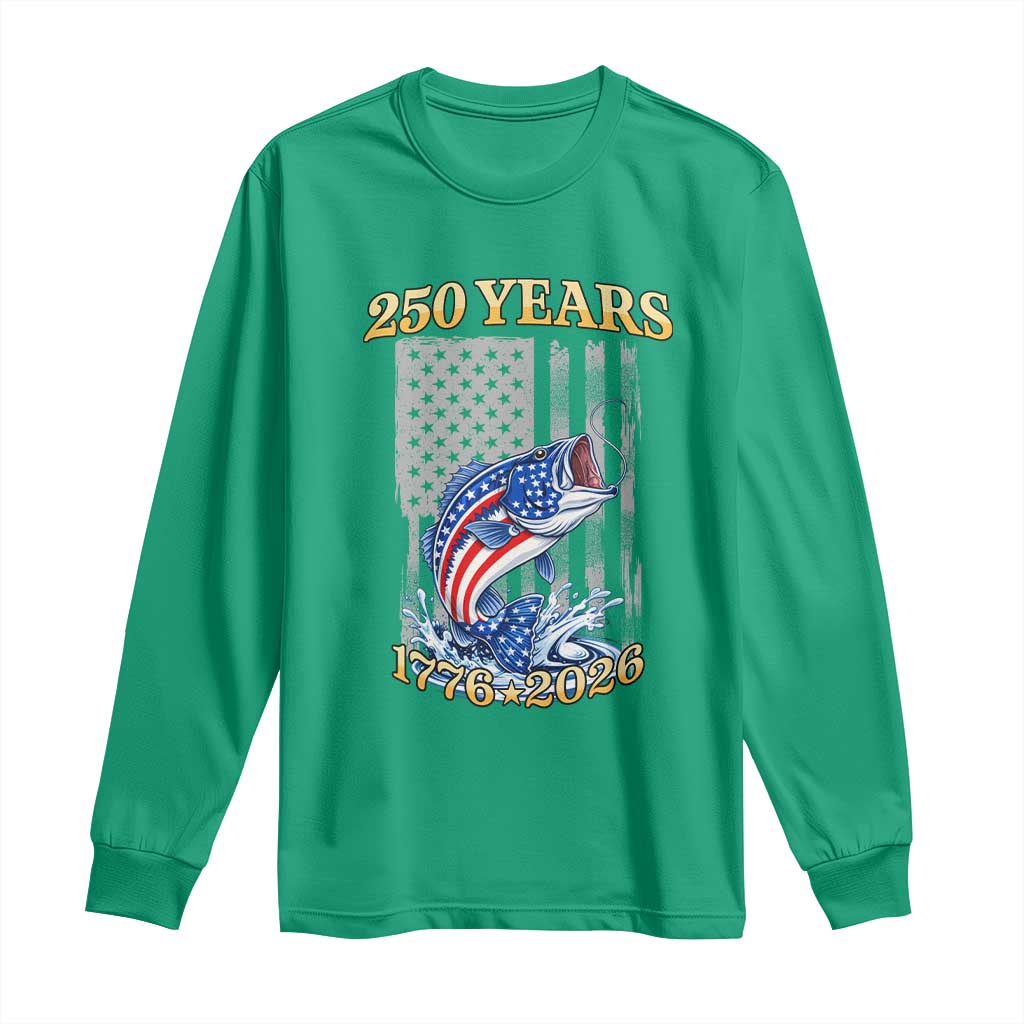 America 250th Fishing Long Sleeve Shirt Patriotic Fisherman American Flag