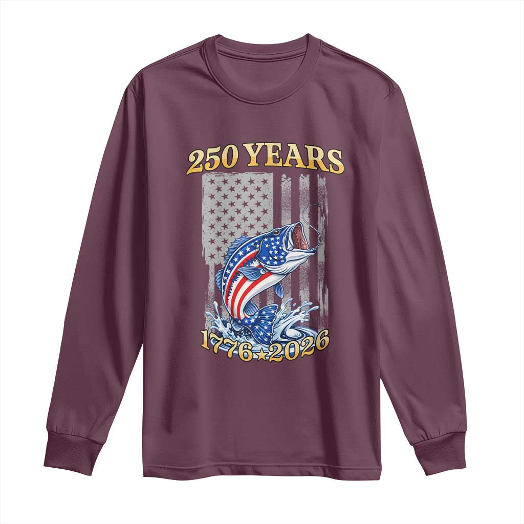America 250th Fishing Long Sleeve Shirt Patriotic Fisherman American Flag