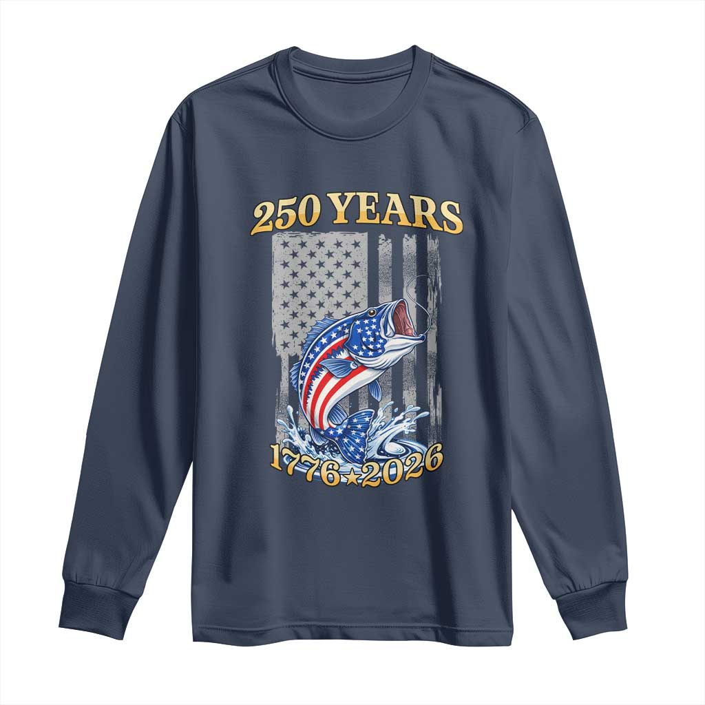 America 250th Fishing Long Sleeve Shirt Patriotic Fisherman American Flag