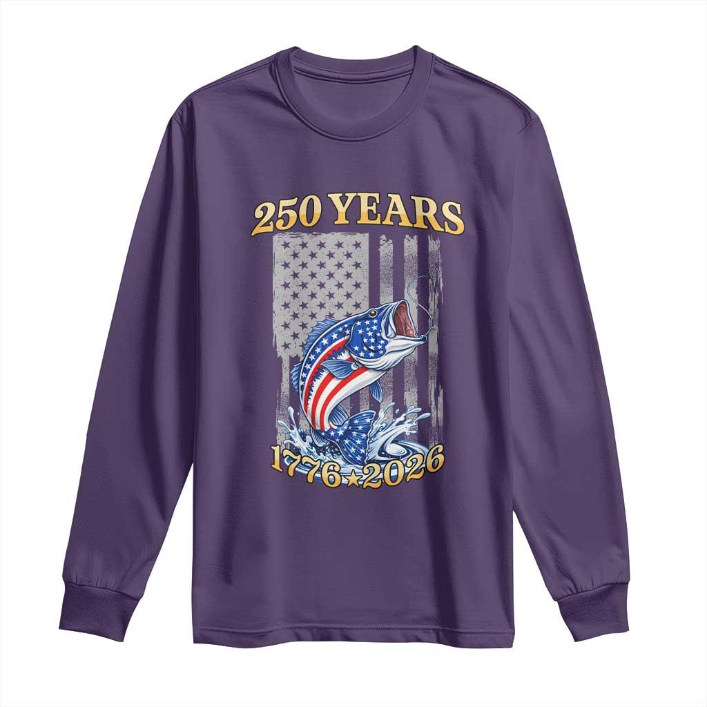 America 250th Fishing Long Sleeve Shirt Patriotic Fisherman American Flag