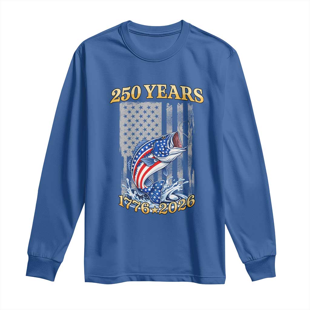 America 250th Fishing Long Sleeve Shirt Patriotic Fisherman American Flag