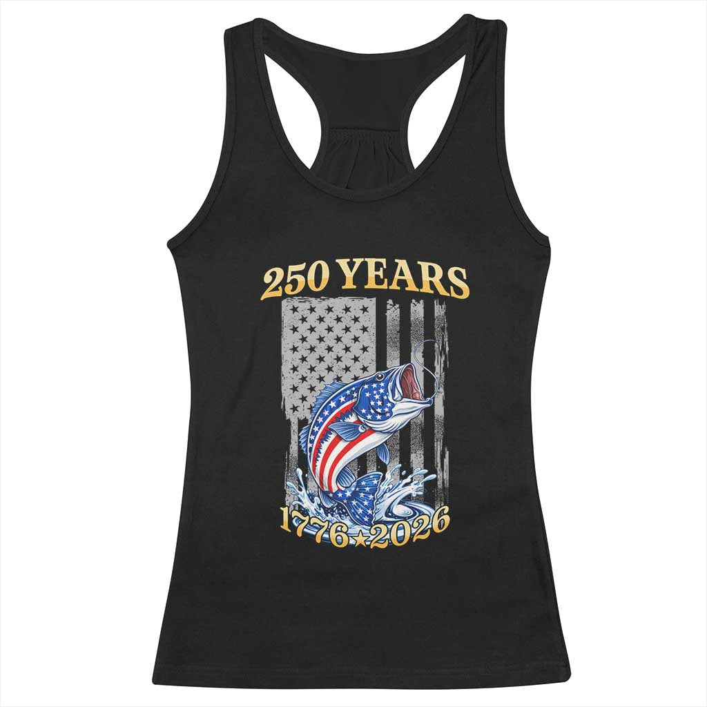 America 250th Fishing Racerback Tank Top Patriotic Fisherman American Flag