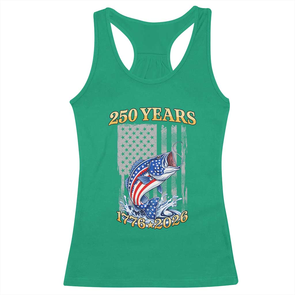 America 250th Fishing Racerback Tank Top Patriotic Fisherman American Flag