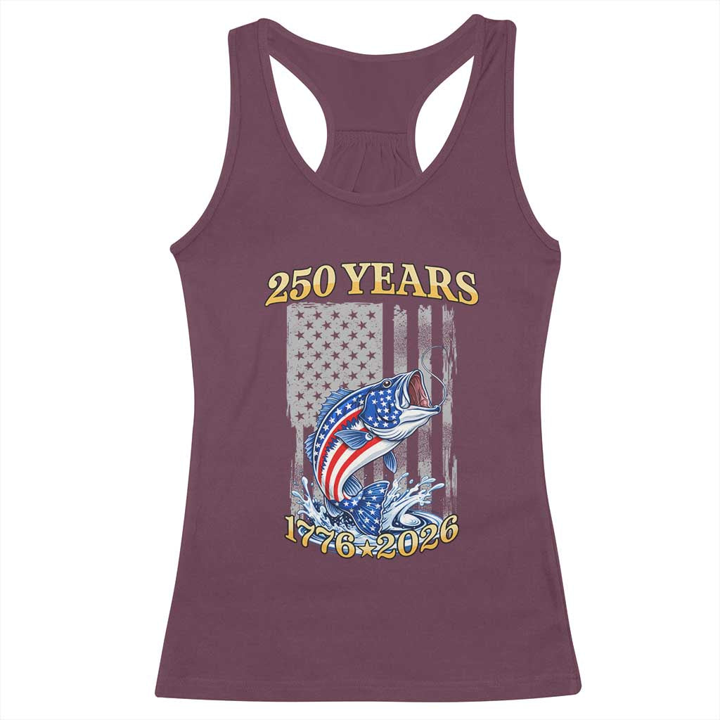 America 250th Fishing Racerback Tank Top Patriotic Fisherman American Flag