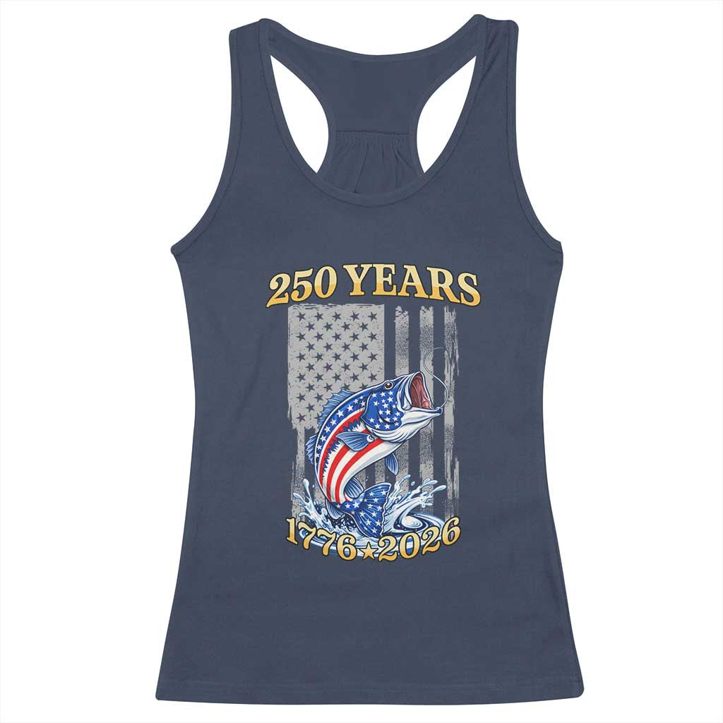 America 250th Fishing Racerback Tank Top Patriotic Fisherman American Flag