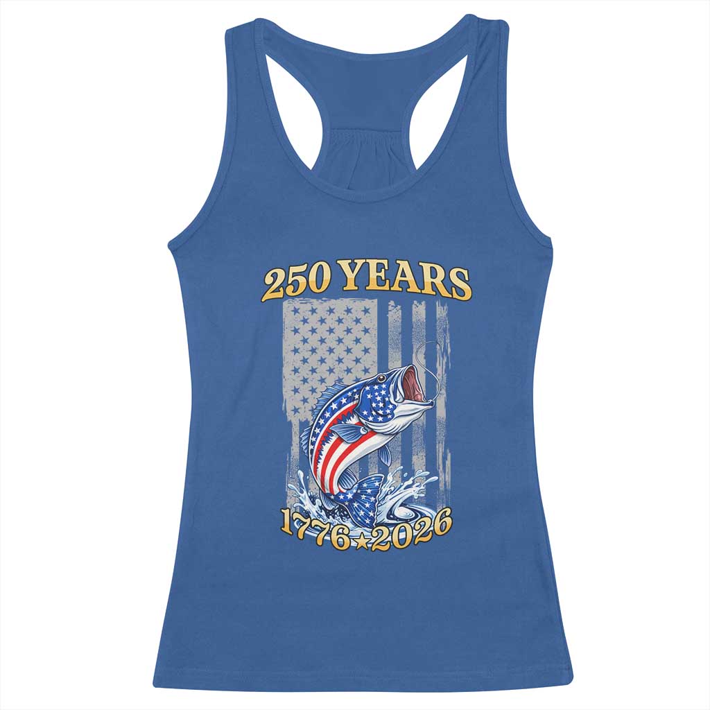 America 250th Fishing Racerback Tank Top Patriotic Fisherman American Flag