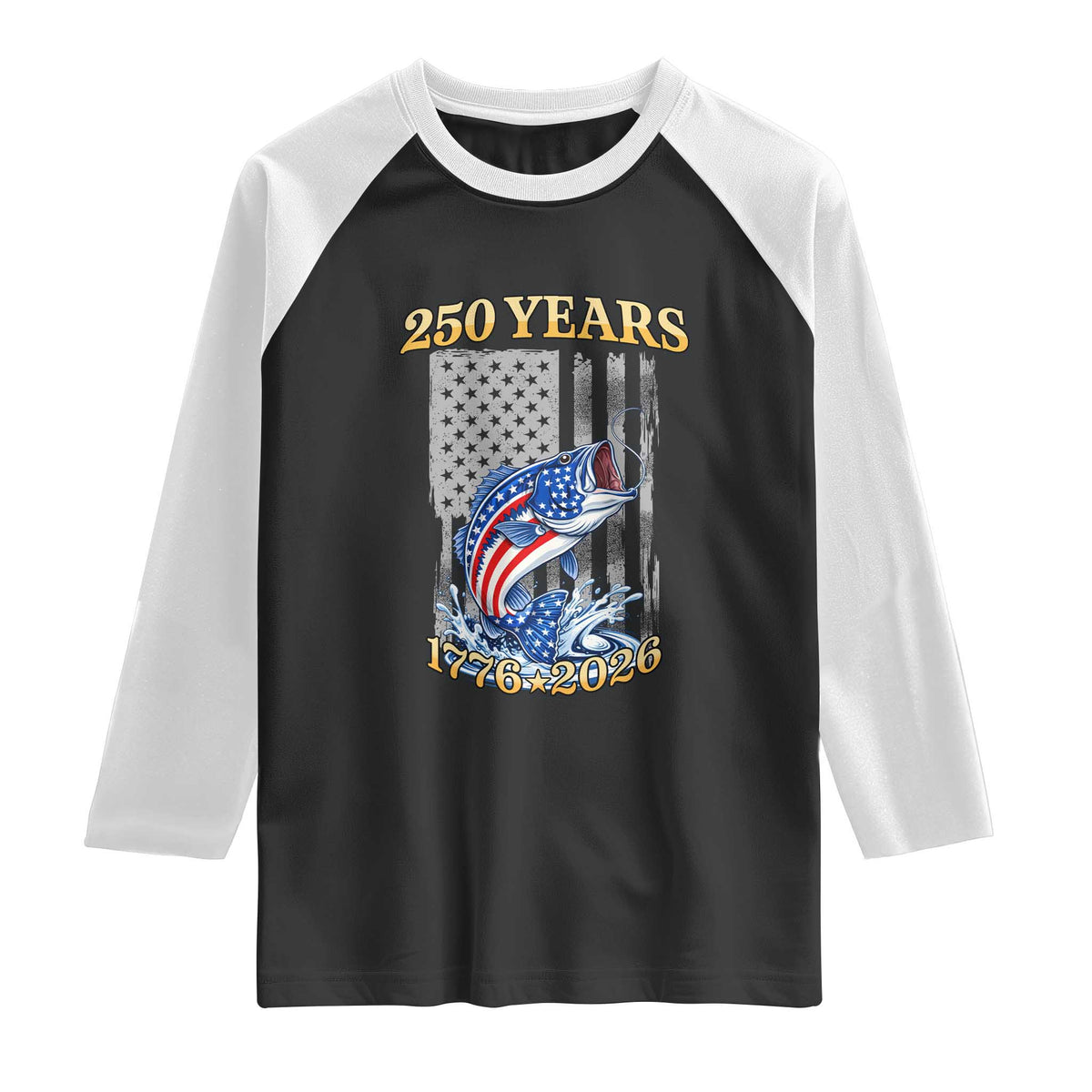 America 250th Fishing Raglan Shirt Patriotic Fisherman American Flag