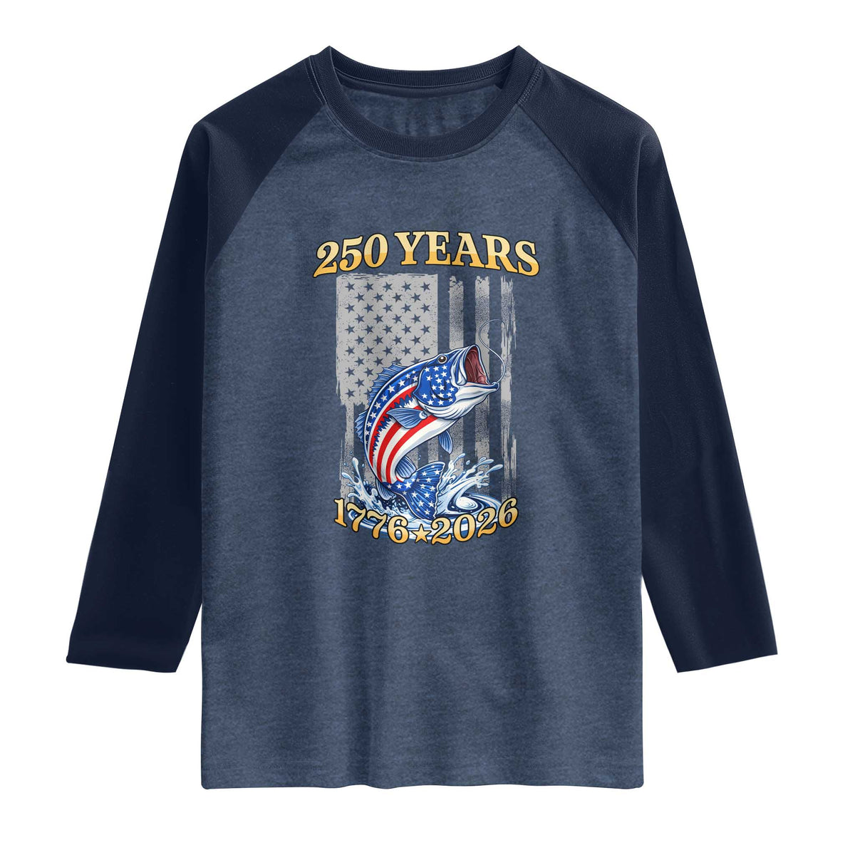 America 250th Fishing Raglan Shirt Patriotic Fisherman American Flag