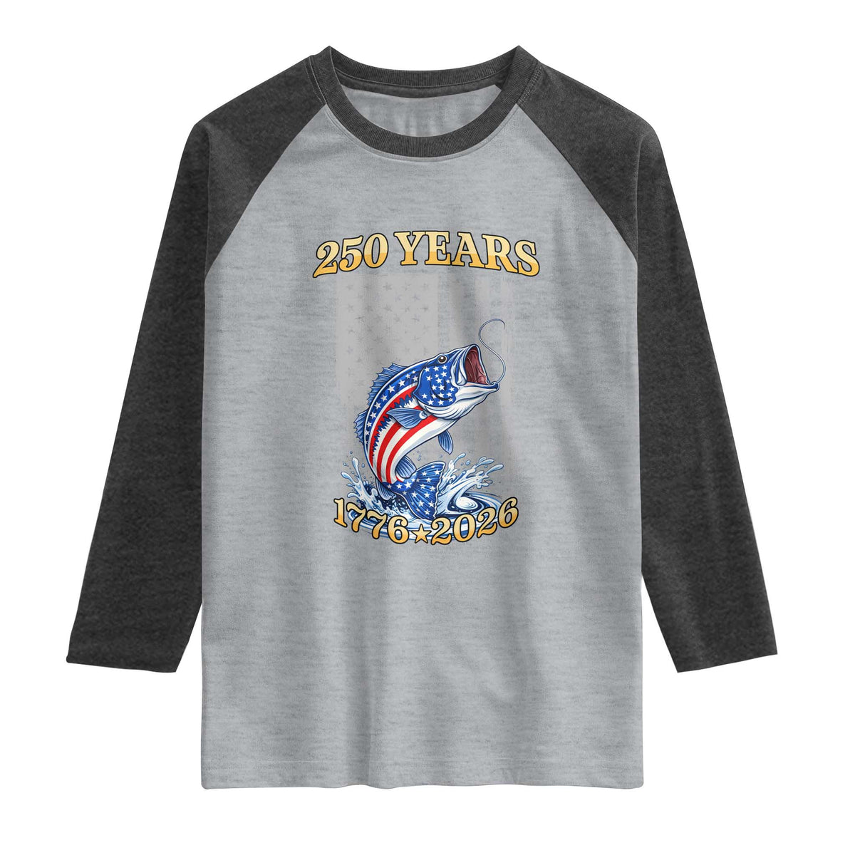 America 250th Fishing Raglan Shirt Patriotic Fisherman American Flag