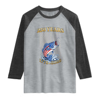 America 250th Fishing Raglan Shirt Patriotic Fisherman American Flag