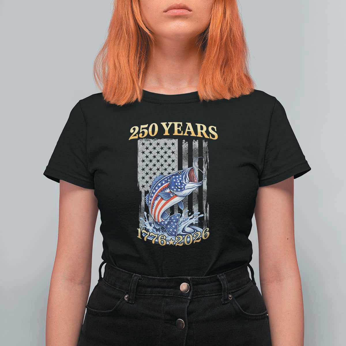 America 250th Fishing T Shirt For Women Patriotic Fisherman American Flag