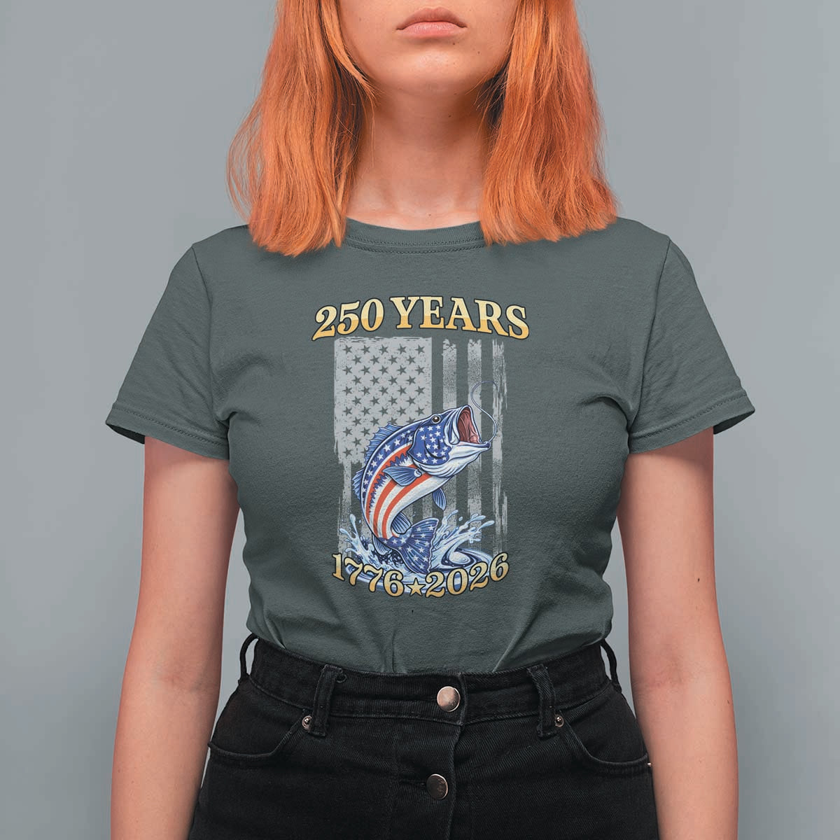 America 250th Fishing T Shirt For Women Patriotic Fisherman American Flag