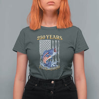 America 250th Fishing T Shirt For Women Patriotic Fisherman American Flag