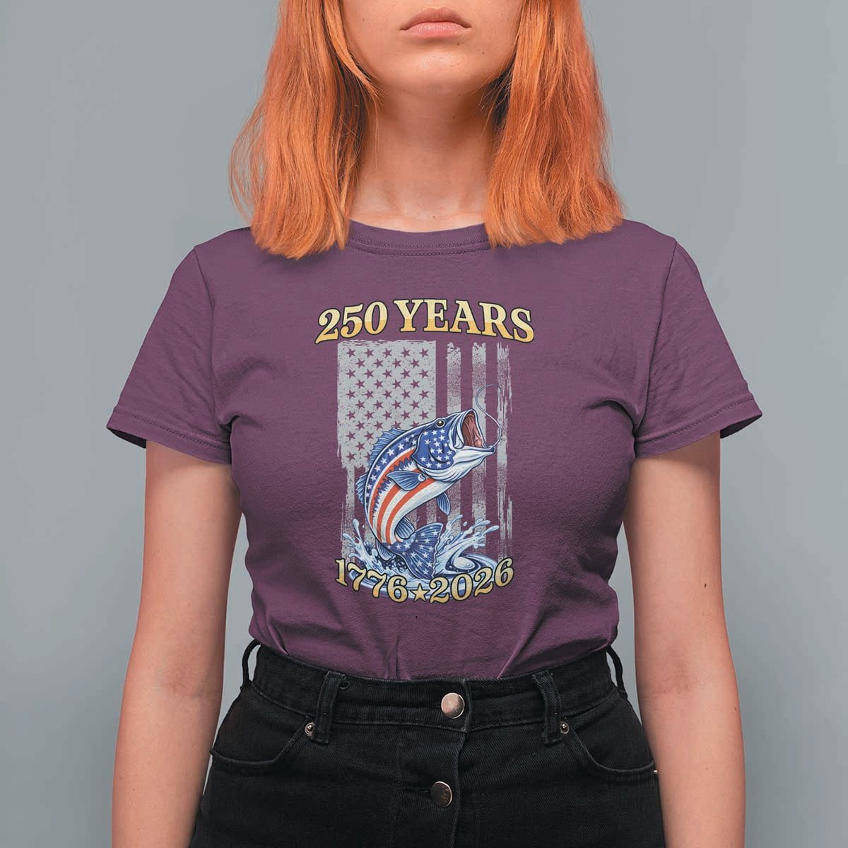 America 250th Fishing T Shirt For Women Patriotic Fisherman American Flag