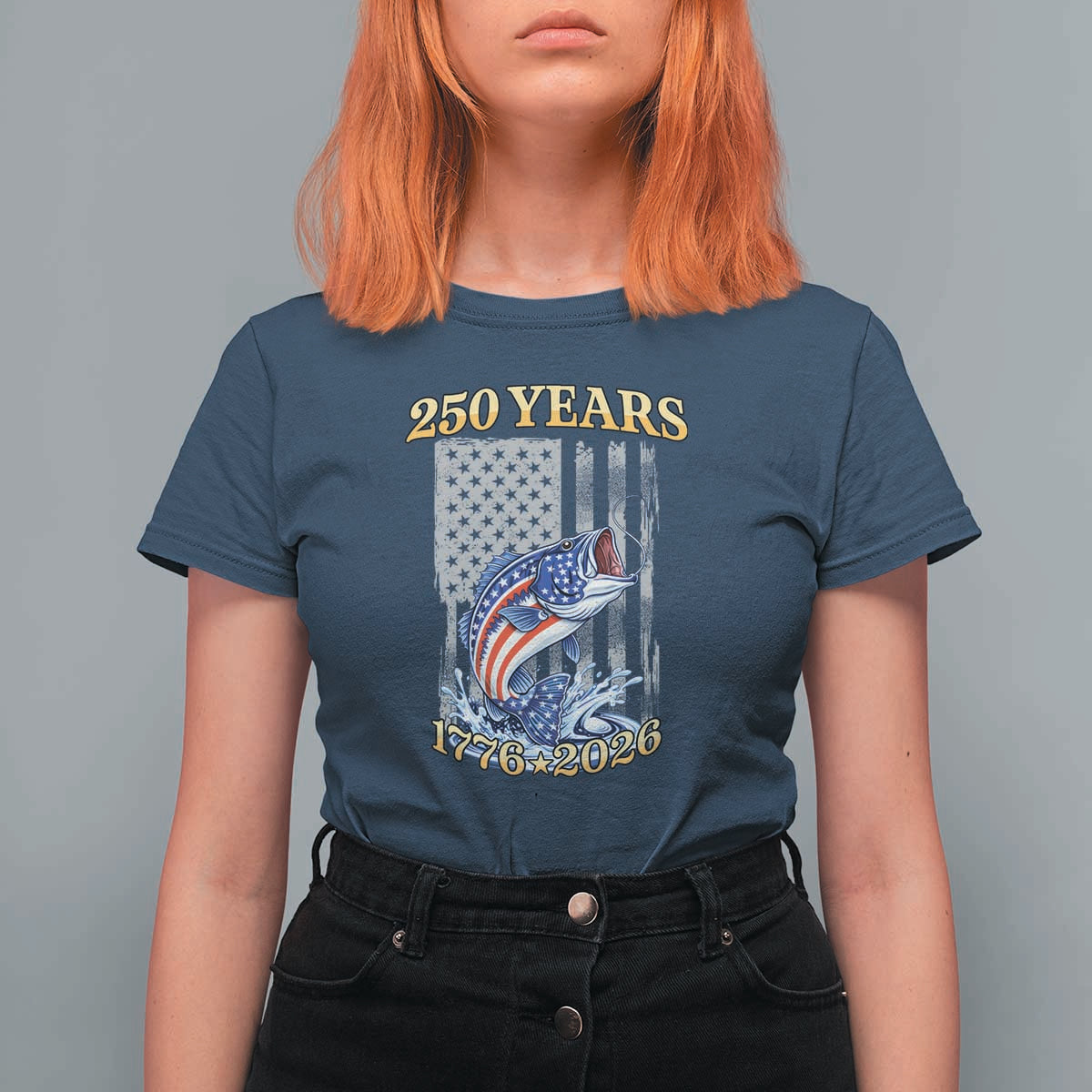 America 250th Fishing T Shirt For Women Patriotic Fisherman American Flag