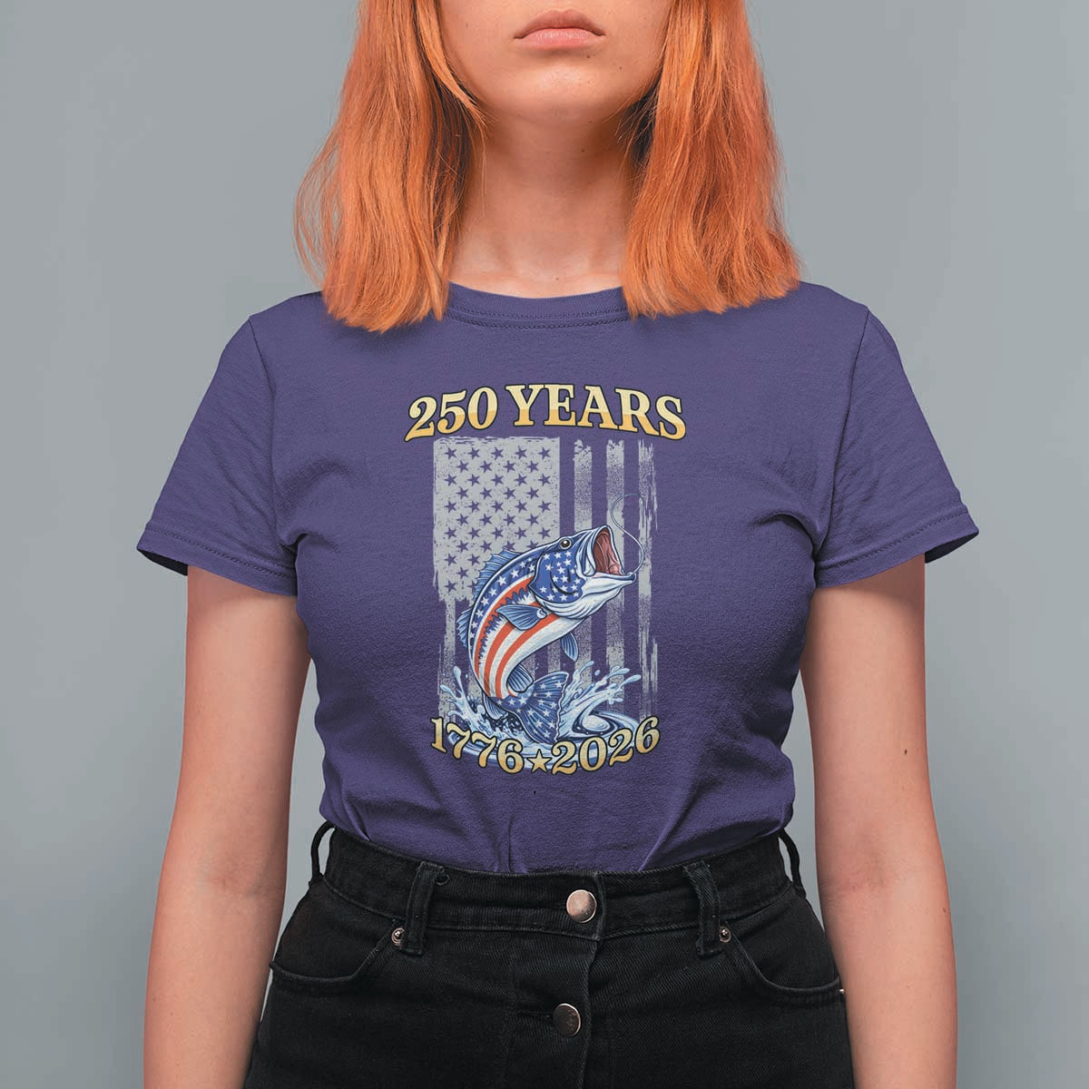 America 250th Fishing T Shirt For Women Patriotic Fisherman American Flag