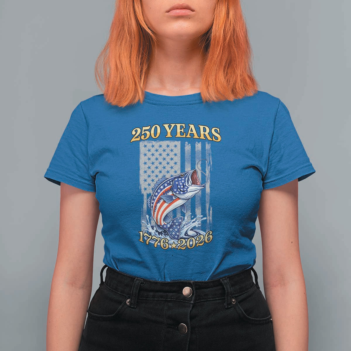 America 250th Fishing T Shirt For Women Patriotic Fisherman American Flag