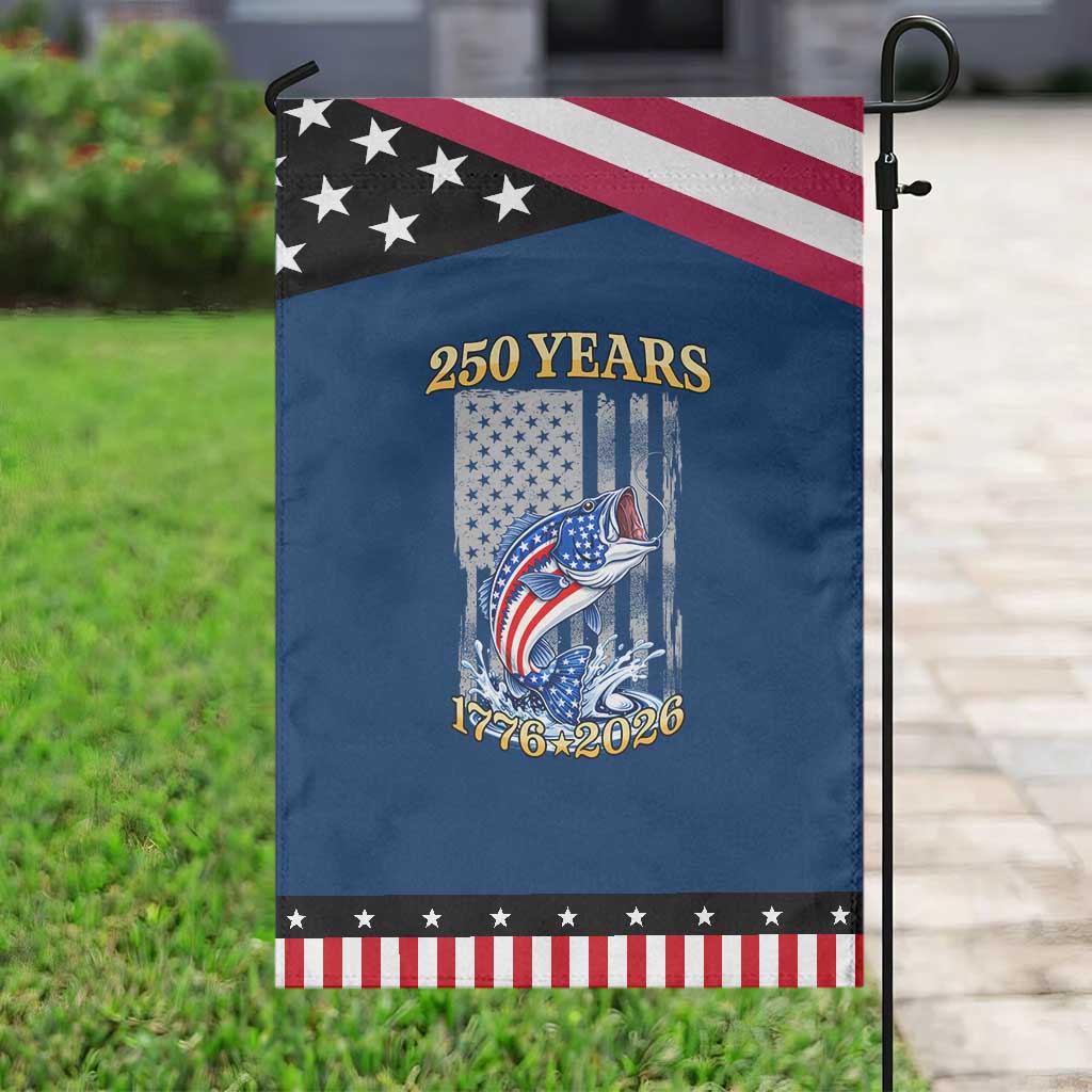 America 250th Fishing Patriotic Garden Flag Patriotic Fisherman American Flag