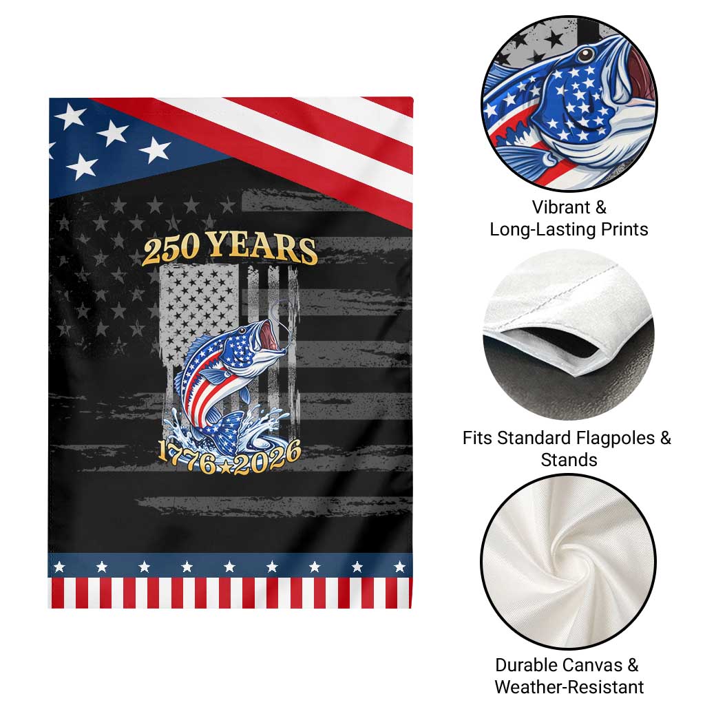 America 250th Fishing Patriotic Garden Flag Patriotic Fisherman American Flag