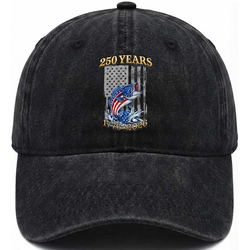 America 250th Fishing Washed Cotton Baseball Cap Patriotic Fisherman American Flag