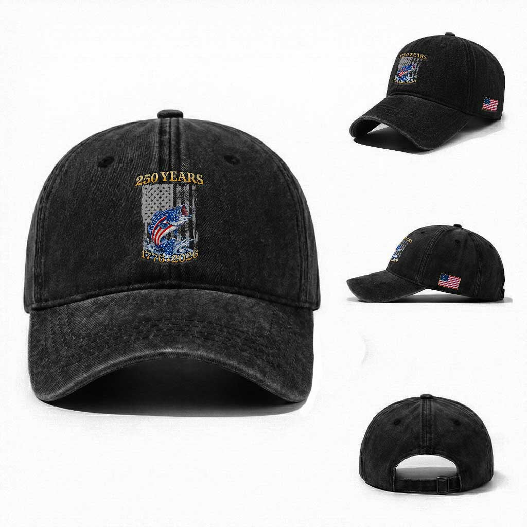 America 250th Fishing Washed Cotton Baseball Cap Patriotic Fisherman American Flag