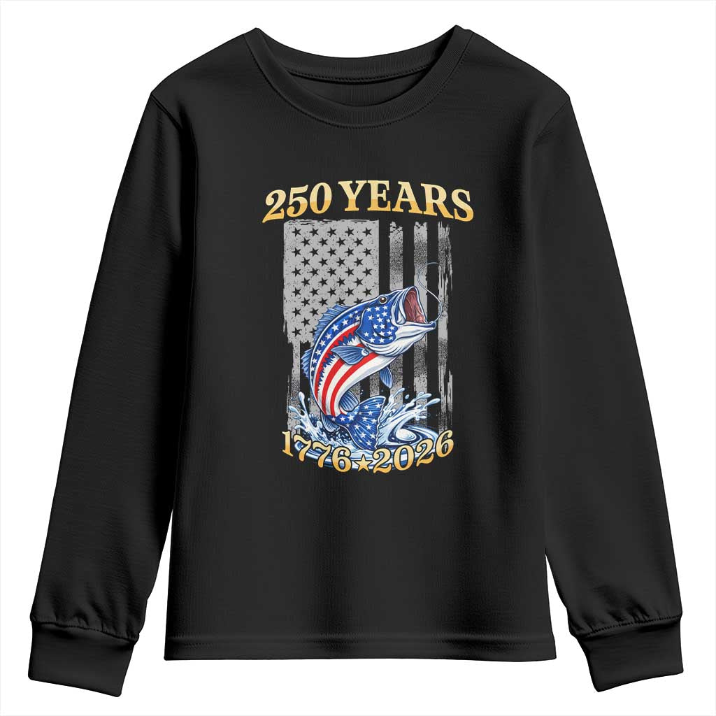 America 250th Fishing Youth Sweatshirt Patriotic Fisherman American Flag