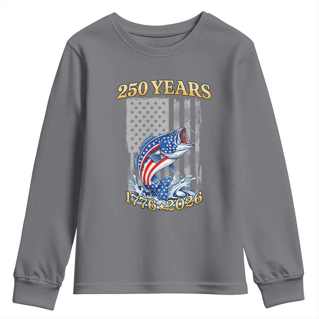 America 250th Fishing Youth Sweatshirt Patriotic Fisherman American Flag