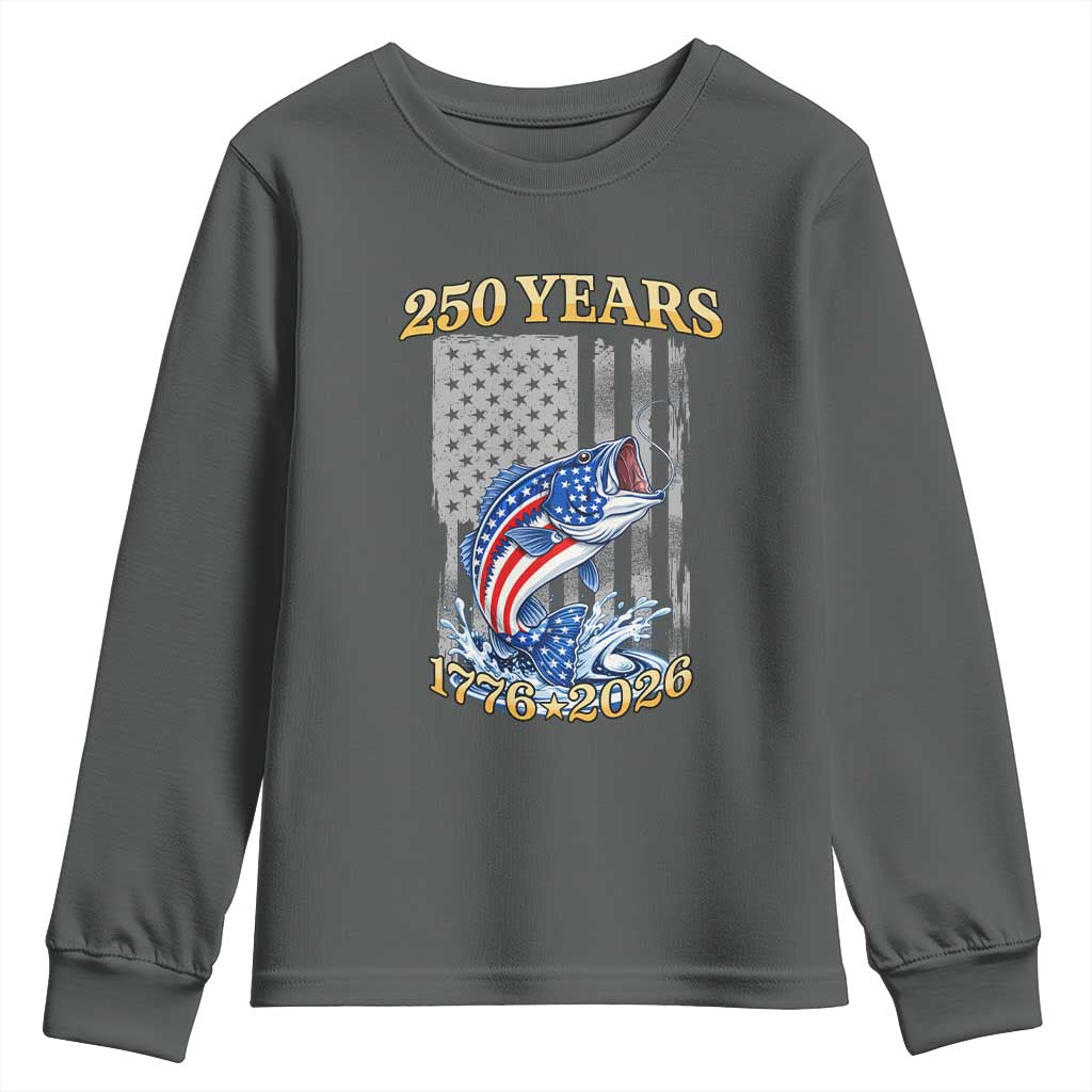 America 250th Fishing Youth Sweatshirt Patriotic Fisherman American Flag