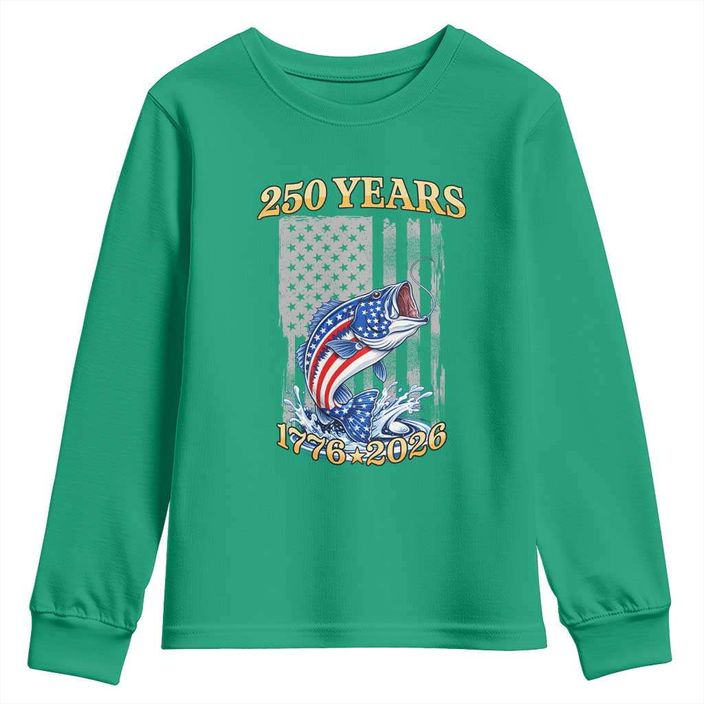 America 250th Fishing Youth Sweatshirt Patriotic Fisherman American Flag