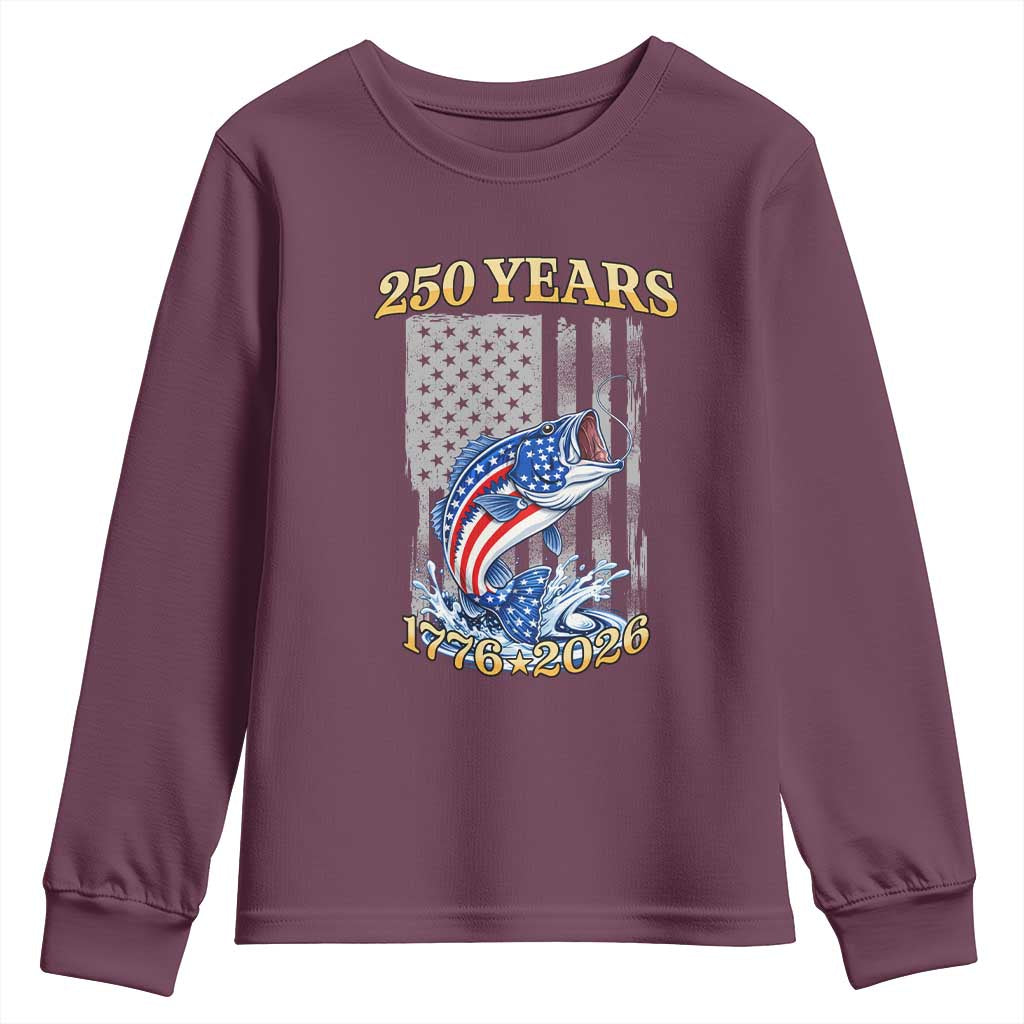America 250th Fishing Youth Sweatshirt Patriotic Fisherman American Flag