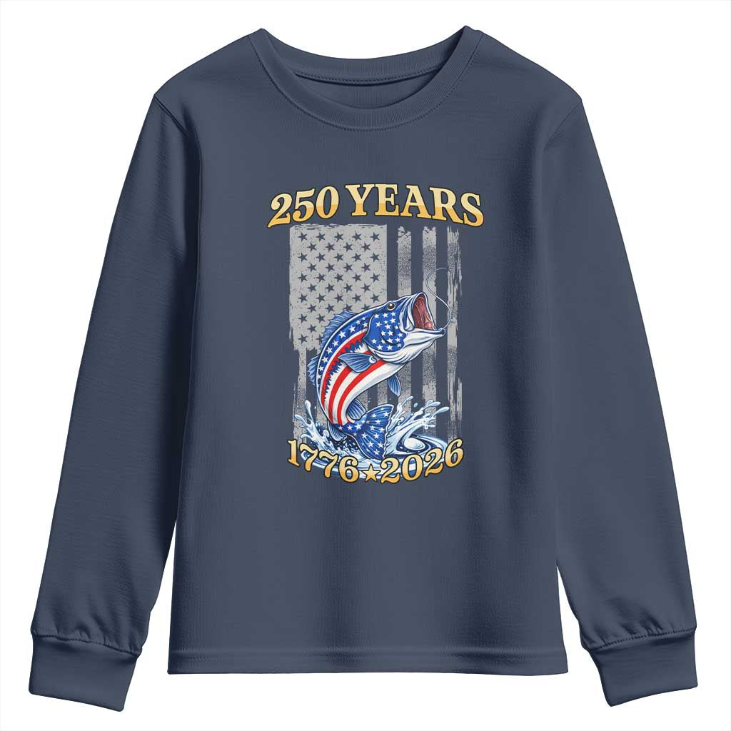 America 250th Fishing Youth Sweatshirt Patriotic Fisherman American Flag
