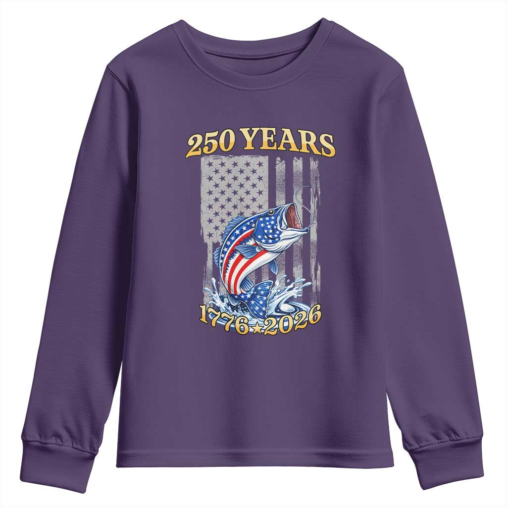 America 250th Fishing Youth Sweatshirt Patriotic Fisherman American Flag