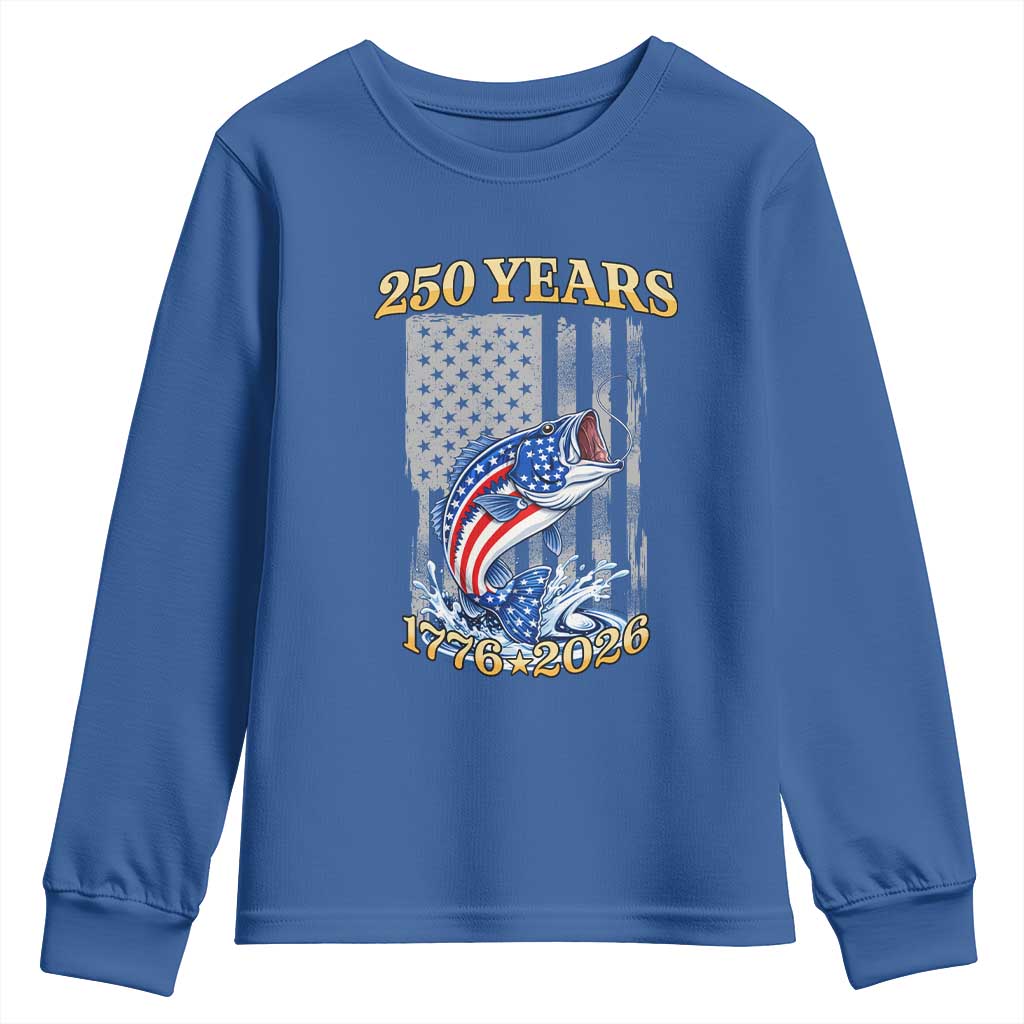 America 250th Fishing Youth Sweatshirt Patriotic Fisherman American Flag