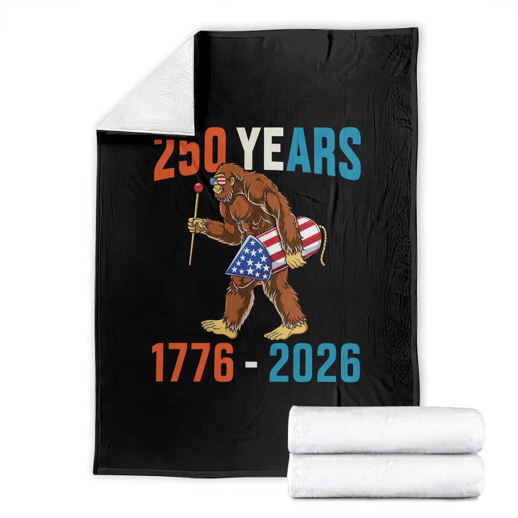 Bigfoot America 250 Throw Blanket Funny Sasquatch American Flag Fireworks Fourth of July