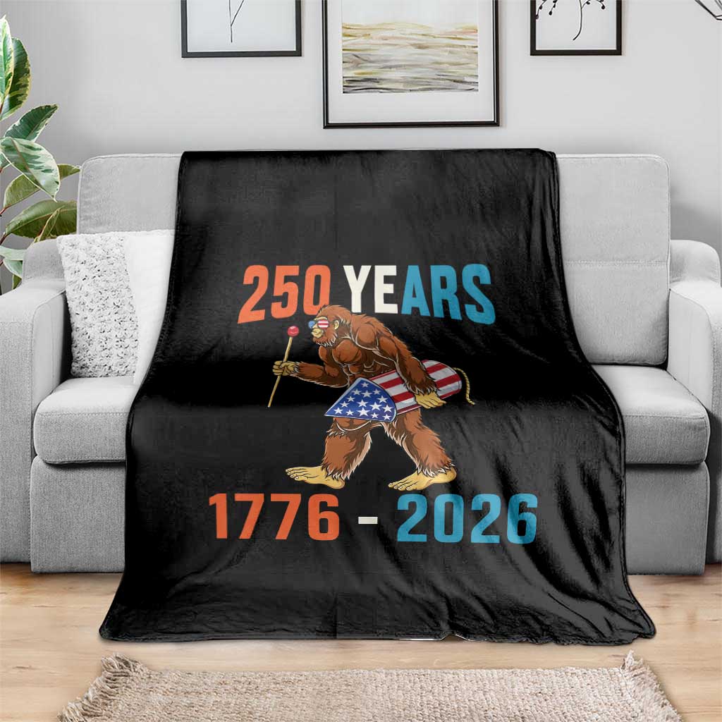 Bigfoot America 250 Throw Blanket Funny Sasquatch American Flag Fireworks Fourth of July