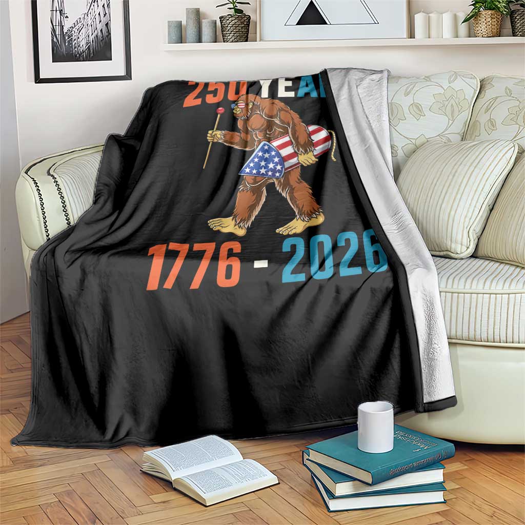 Bigfoot America 250 Throw Blanket Funny Sasquatch American Flag Fireworks Fourth of July