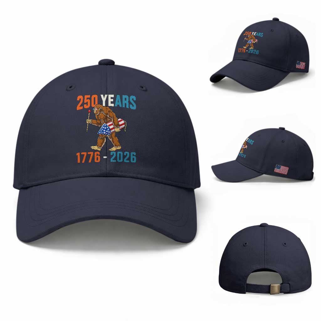 Bigfoot America 250 Baseball Cap Funny Sasquatch American Flag Fireworks Fourth of July