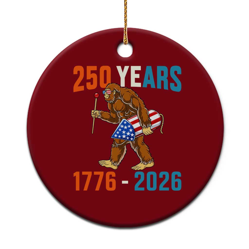 Bigfoot America 250 Ceramic Ornament Funny Sasquatch American Flag Fireworks Fourth of July