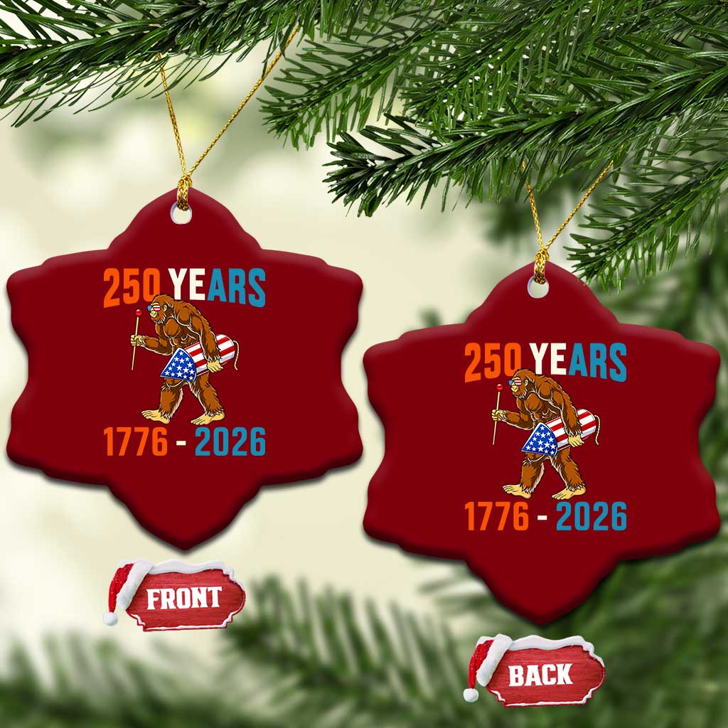 Bigfoot America 250 Ceramic Ornament Funny Sasquatch American Flag Fireworks Fourth of July