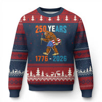 Bigfoot America 250 Ugly Christmas Sweater Funny Sasquatch American Flag Fireworks Fourth of July